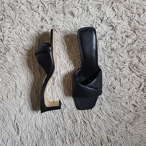 Black Square Toe Sandals Heels Slides Puff Criss Cross Square Heel H&M Size 39